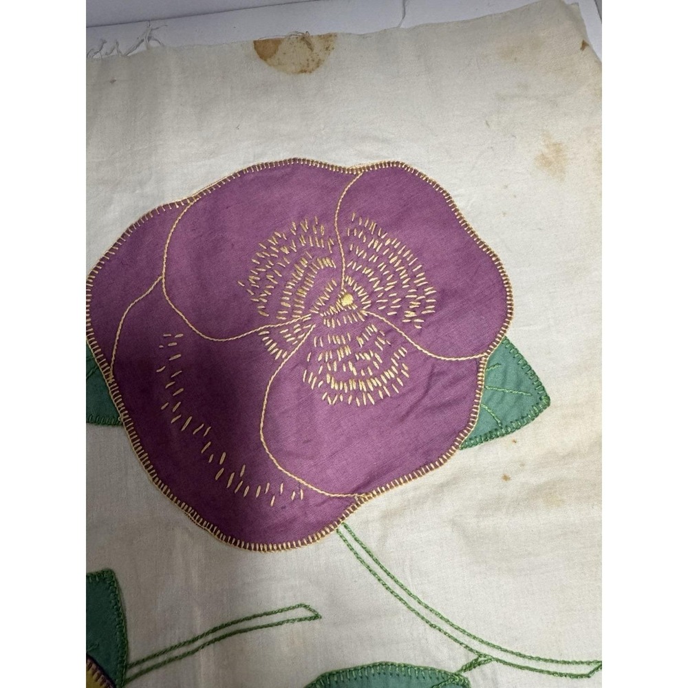 VTG 1930s Pansy Quilt Squares 9 Appliqué 17x17" Grandma‎ Made Embroidery Flowers - Picture 3 of 12
